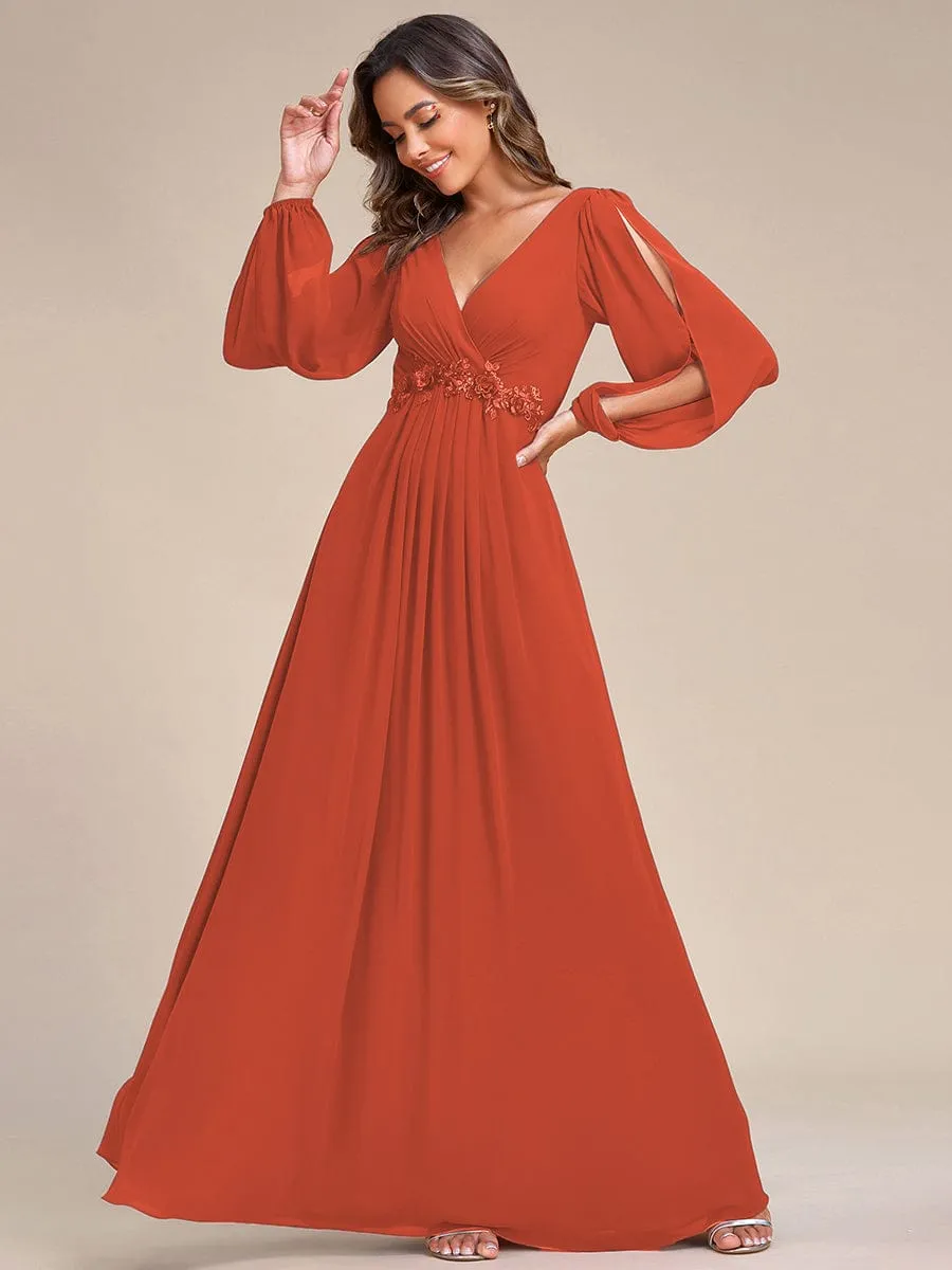 Custom Size Chiffon V-Neckline Long Sleeve Formal Evening Dress