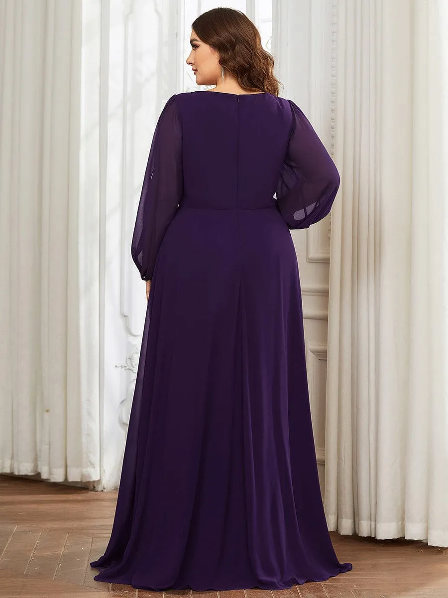 Custom Size Chiffon V-Neckline Long Sleeve Formal Evening Dress