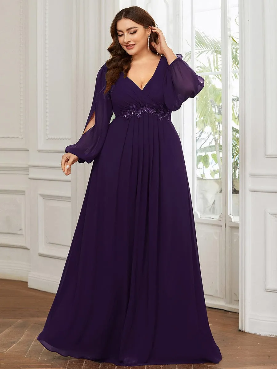 Custom Size Chiffon V-Neckline Long Sleeve Formal Evening Dress