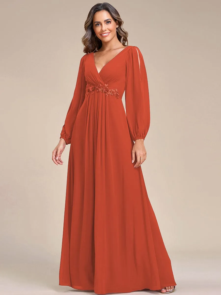 Custom Size Chiffon V-Neckline Long Sleeve Formal Evening Dress