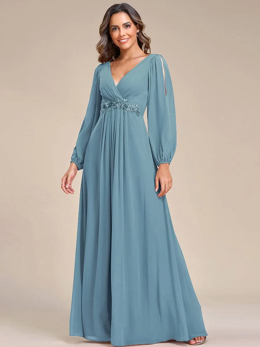 Custom Size Chiffon V-Neckline Long Sleeve Formal Evening Dress