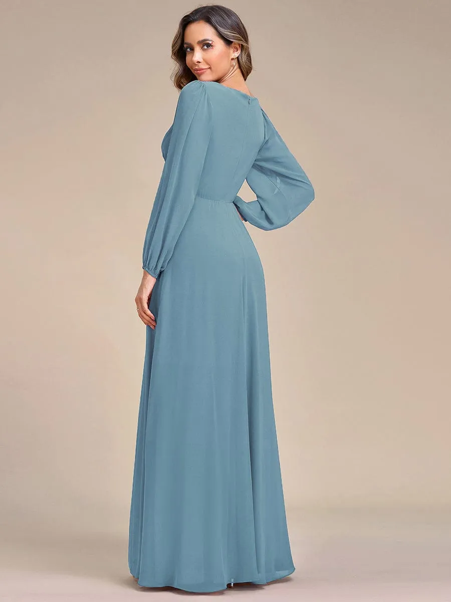 Custom Size Chiffon V-Neckline Long Sleeve Formal Evening Dress