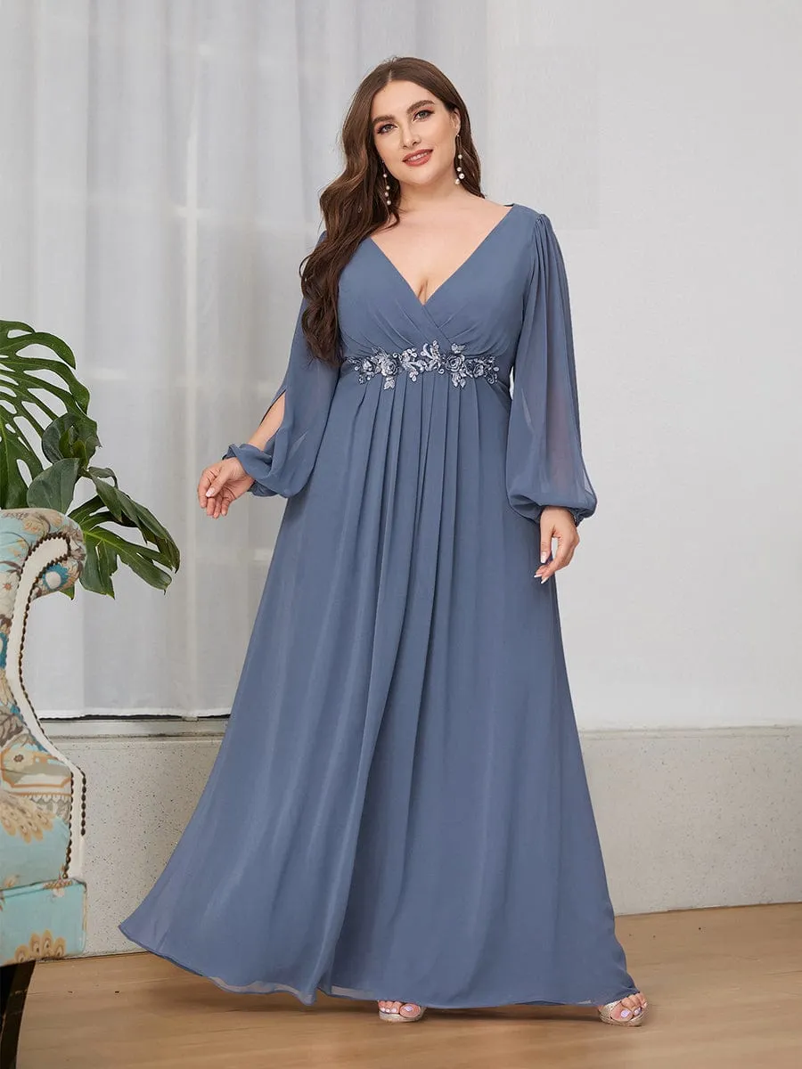 Custom Size Chiffon V-Neckline Long Sleeve Formal Evening Dress