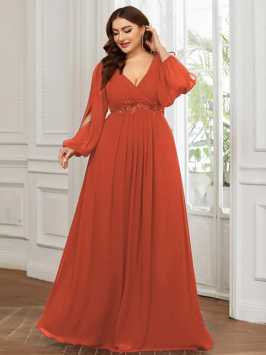 Custom Size Chiffon V-Neckline Long Sleeve Formal Evening Dress