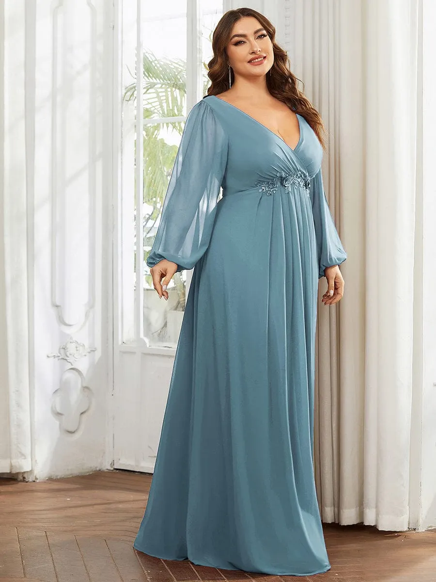 Custom Size Chiffon V-Neckline Long Sleeve Formal Evening Dress