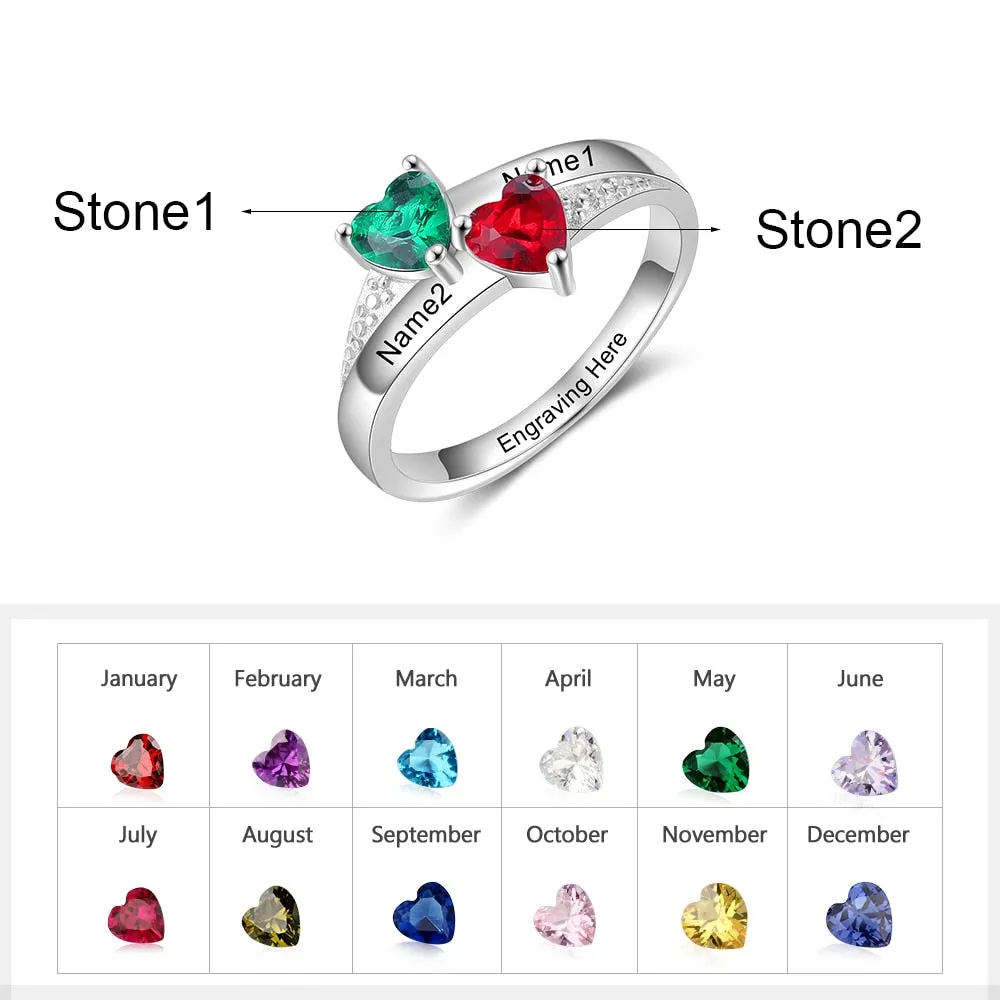 Customized 2 Cordate Engraving Ring For Women