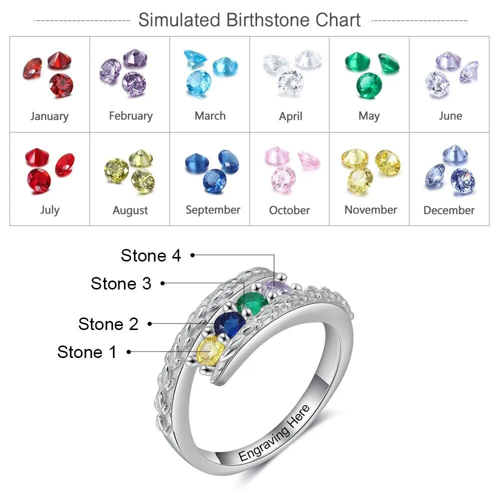 Customized 4 Round Birthstone Ring For Women