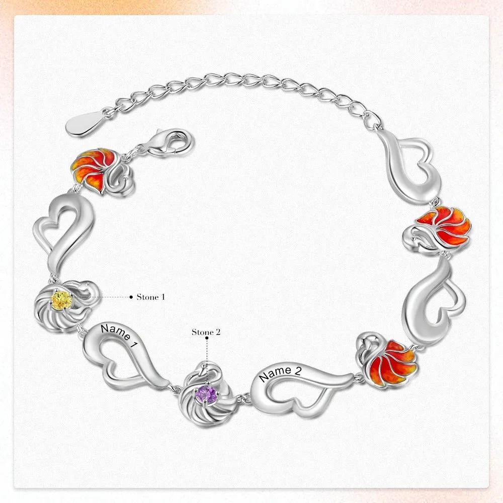 Customized Flamingo Designed 2 Birthstone Bracelet For Women