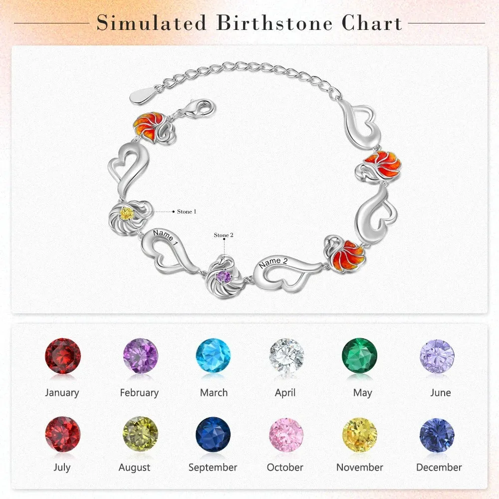 Customized Flamingo Designed 2 Birthstone Bracelet For Women