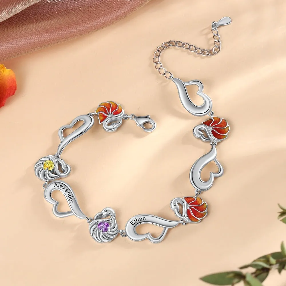 Customized Flamingo Designed 2 Birthstone Bracelet For Women