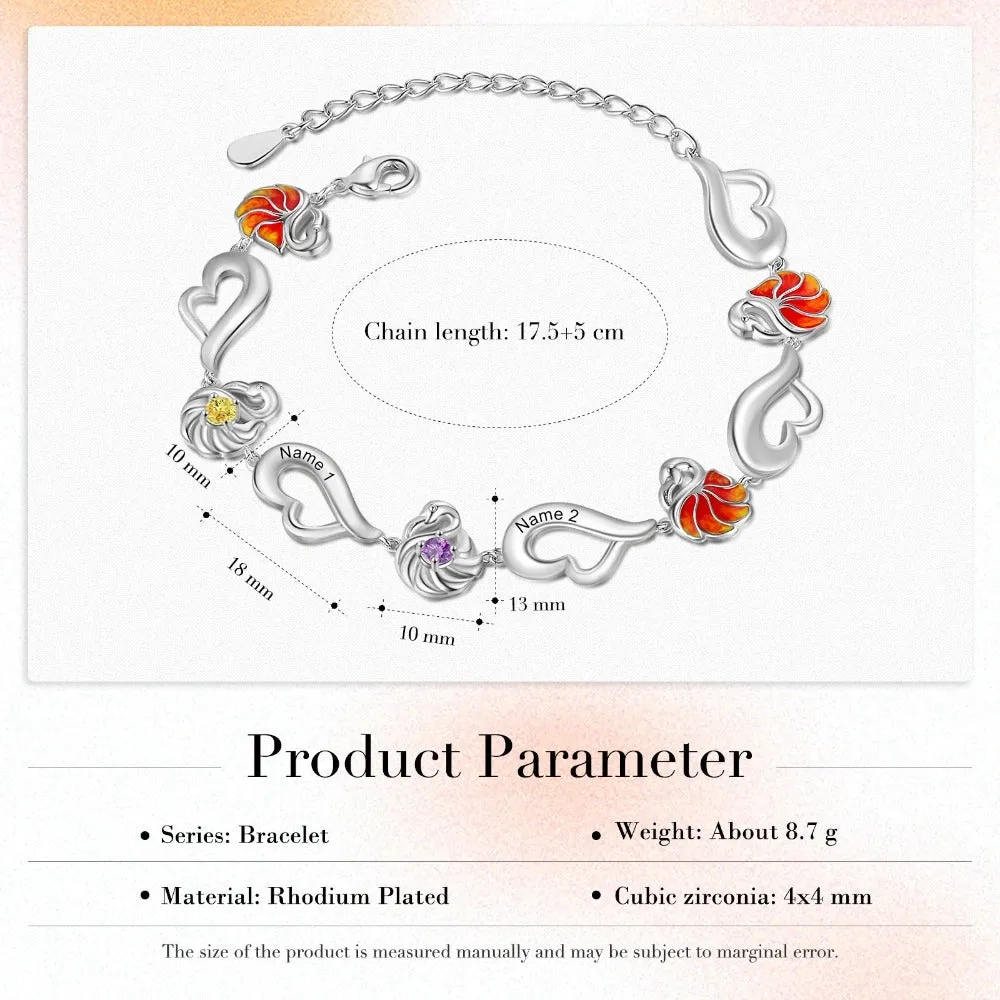 Customized Flamingo Designed 2 Birthstone Bracelet For Women