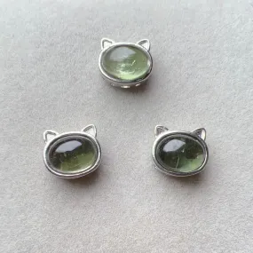 Cute Part - Handmade Moldavite Cat Shape Pandora's Box Charm with 925 Sterling Silver