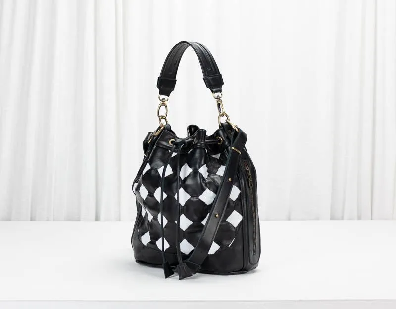 Danae bag - Black and white handwoven leather