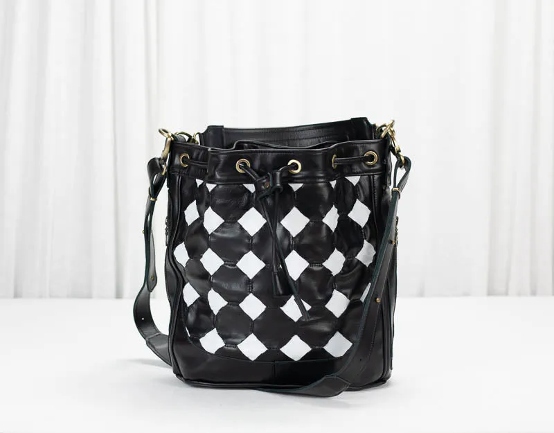 Danae bag - Black and white handwoven leather