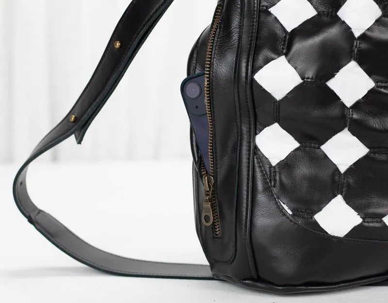 Danae bag - Black and white handwoven leather