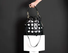 Danae bag - Black and white handwoven leather