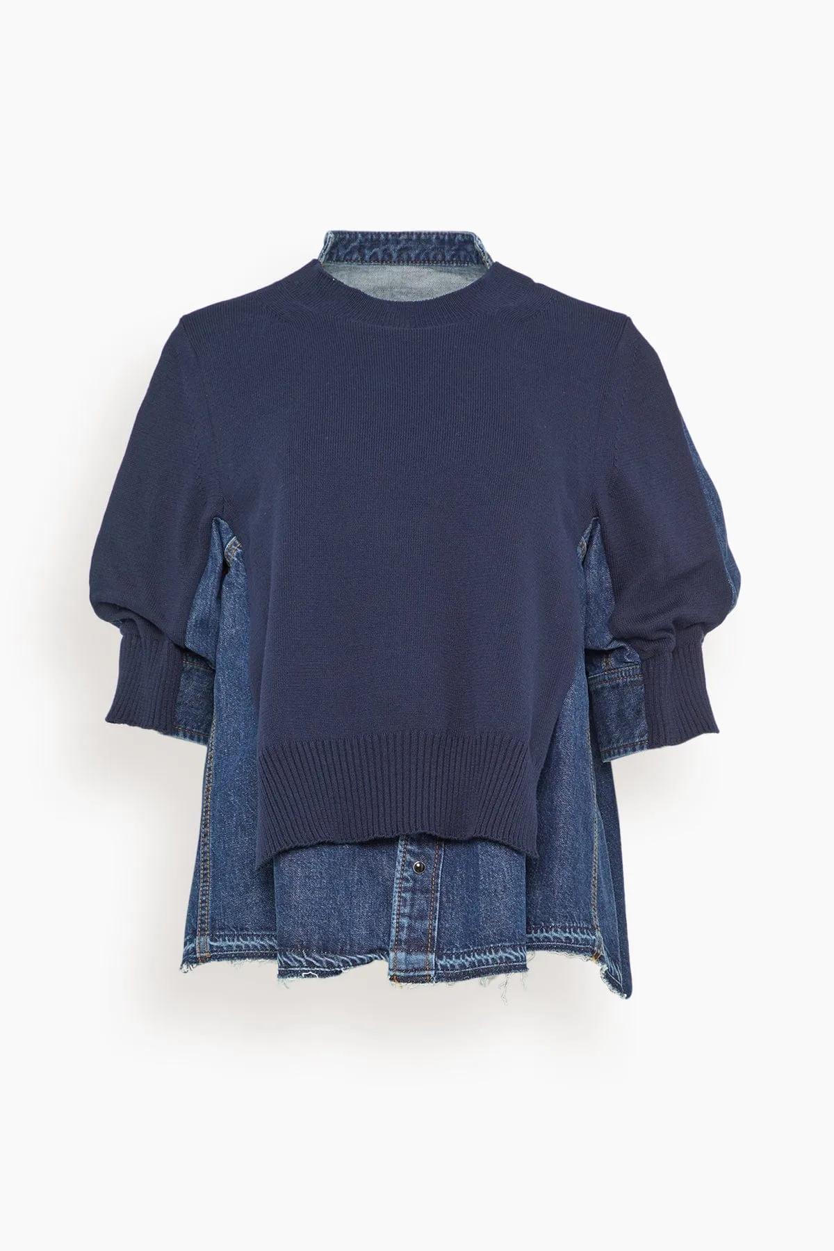 Denim x Knit Pullover in Navy x Blue