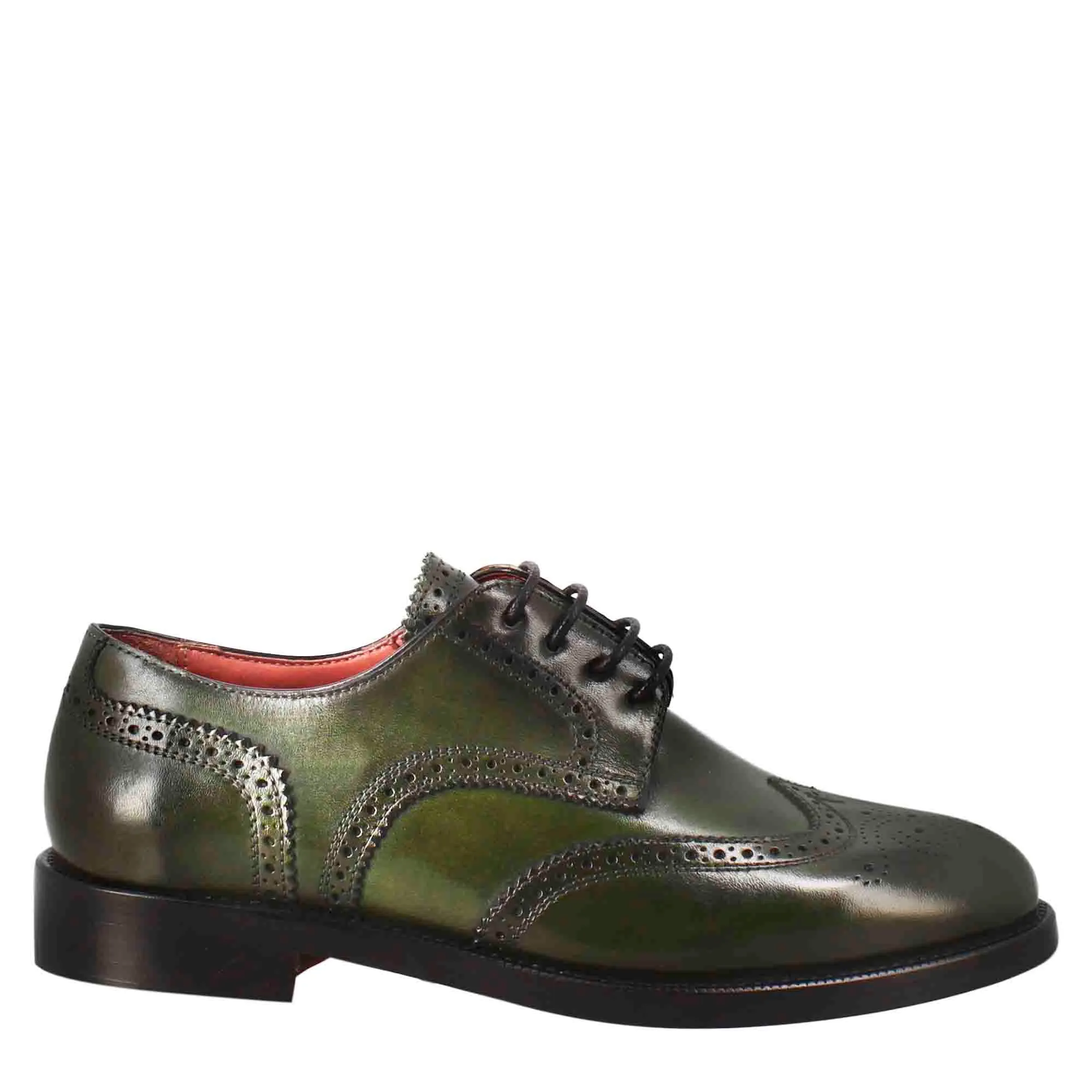 Derby da donna con effetto brogue in pelle colore verde scuro