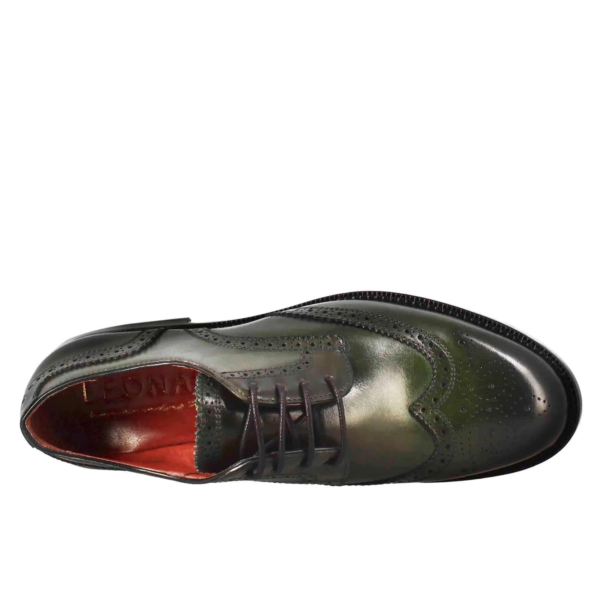 Derby da donna con effetto brogue in pelle colore verde scuro