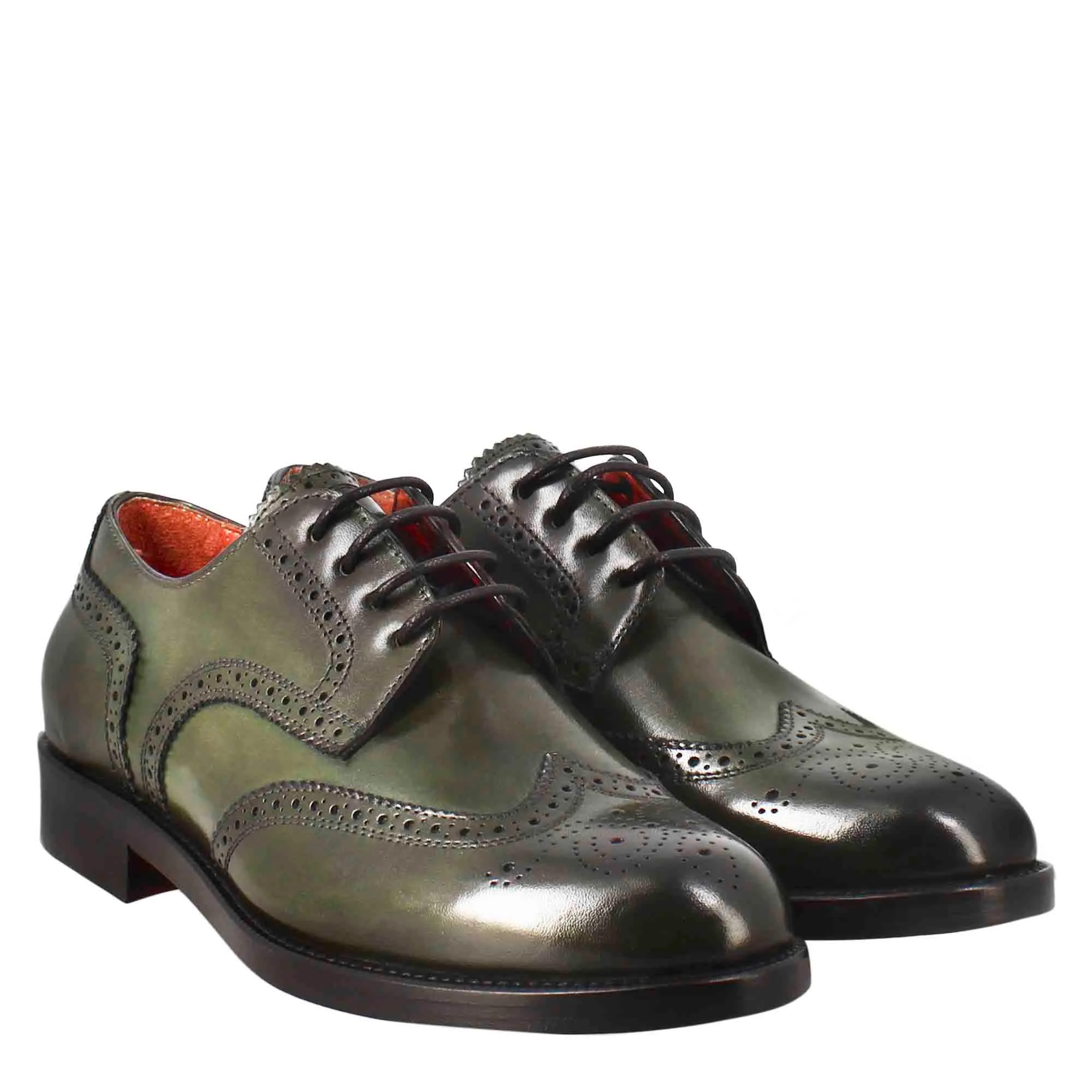 Derby da donna con effetto brogue in pelle colore verde scuro