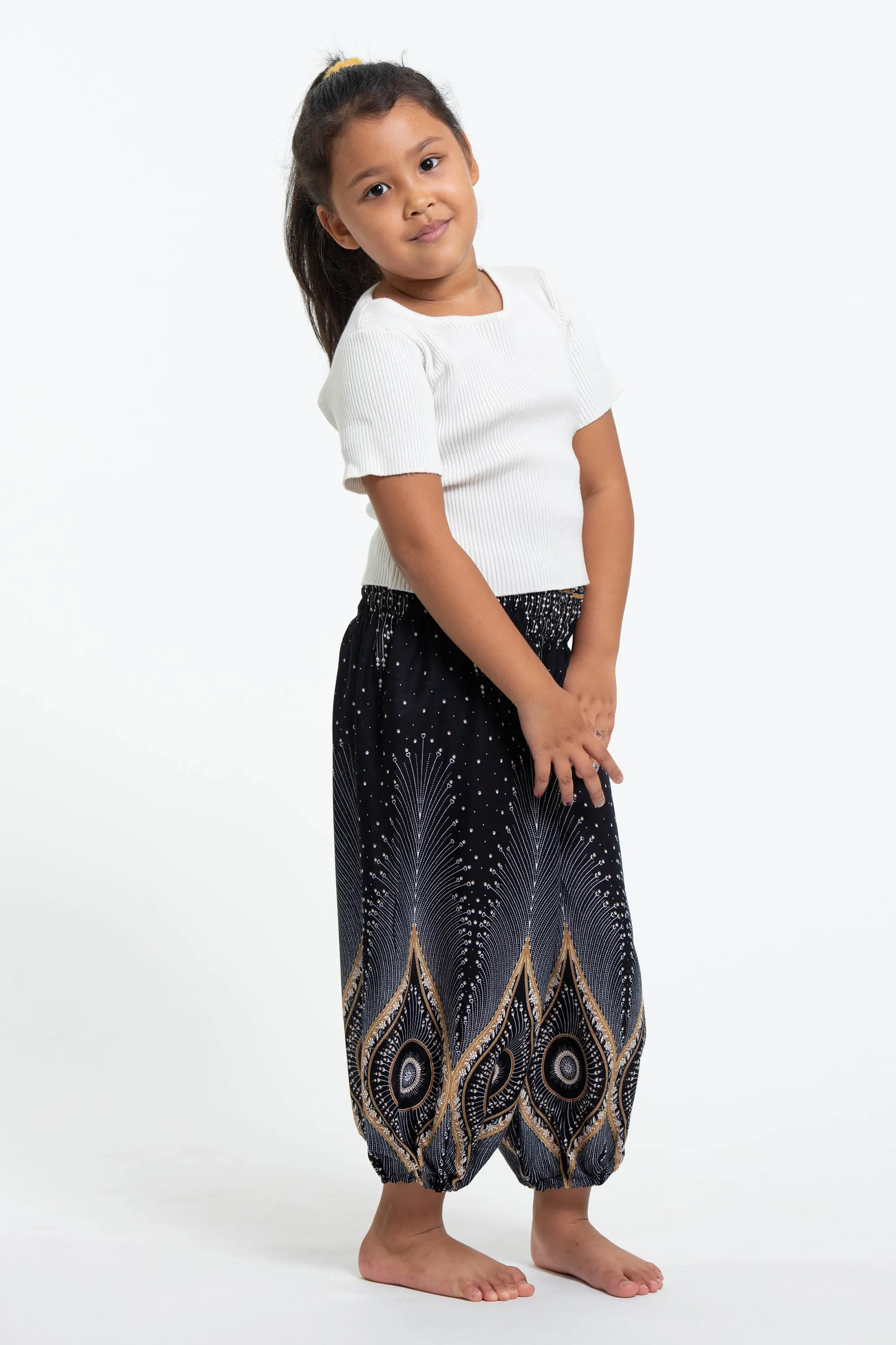 Diamond Peacock Kids Harem Pants in Black