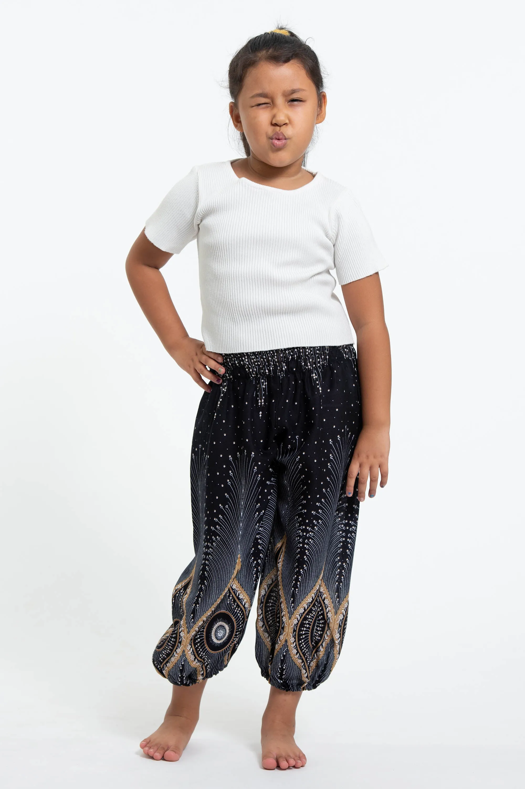 Diamond Peacock Kids Harem Pants in Black