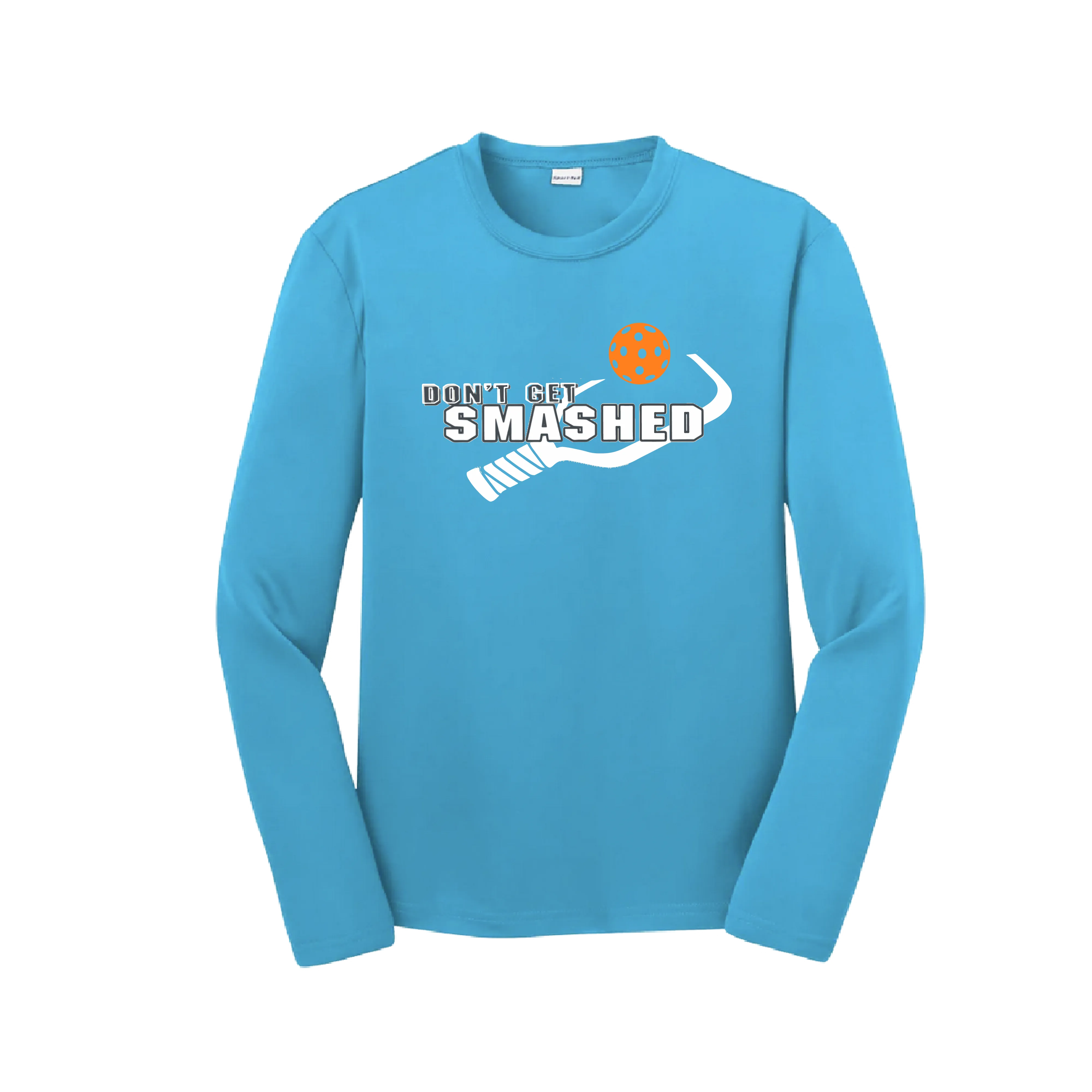 Don't Get Smashed (Cyan Orange Pink Pickleball Colors) | Youth Long Sleeve Athletic Shirt | 100% Polyester