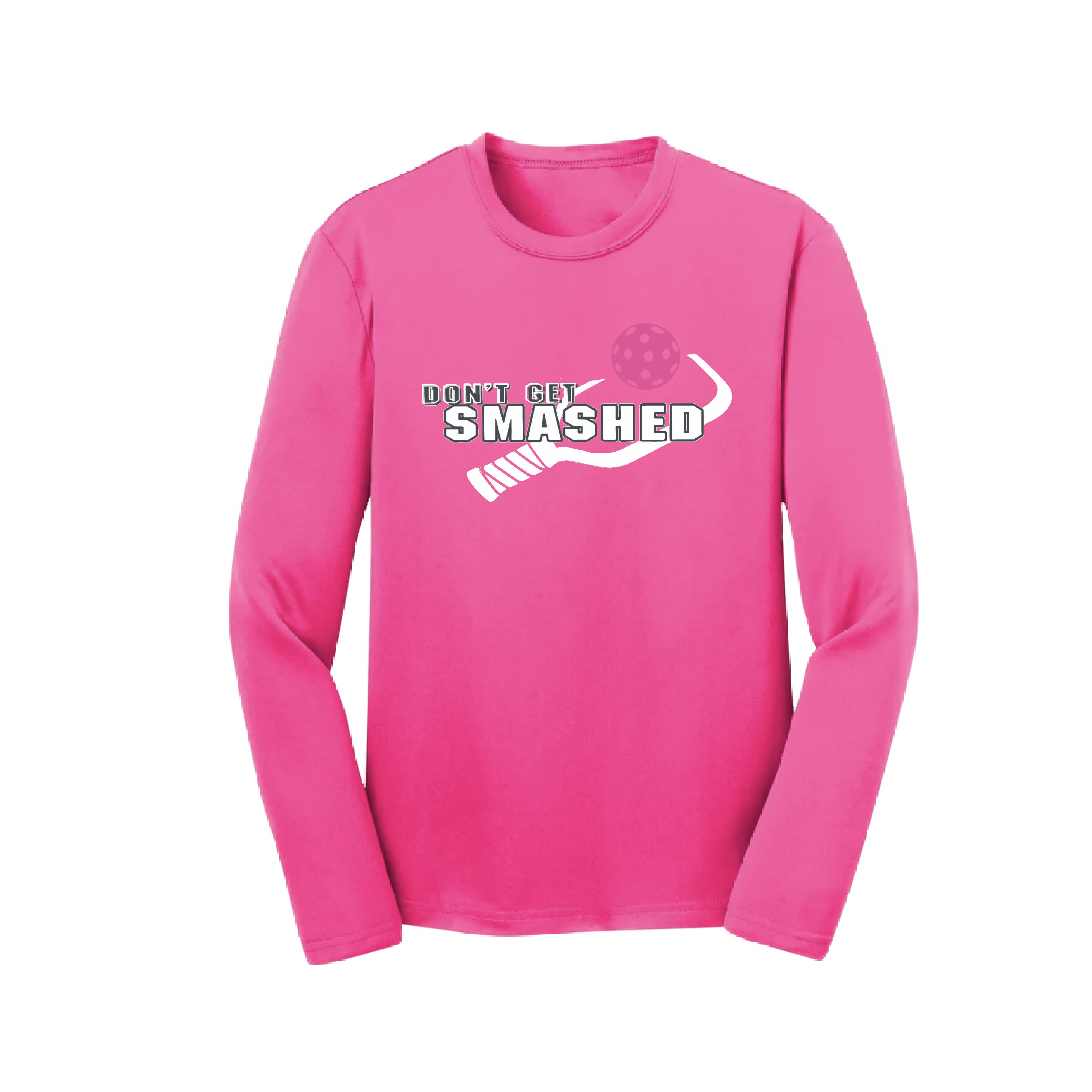 Don't Get Smashed (Cyan Orange Pink Pickleball Colors) | Youth Long Sleeve Athletic Shirt | 100% Polyester