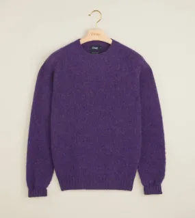 Drake's Brushed Shetland Crew Neck Jumper / Purple