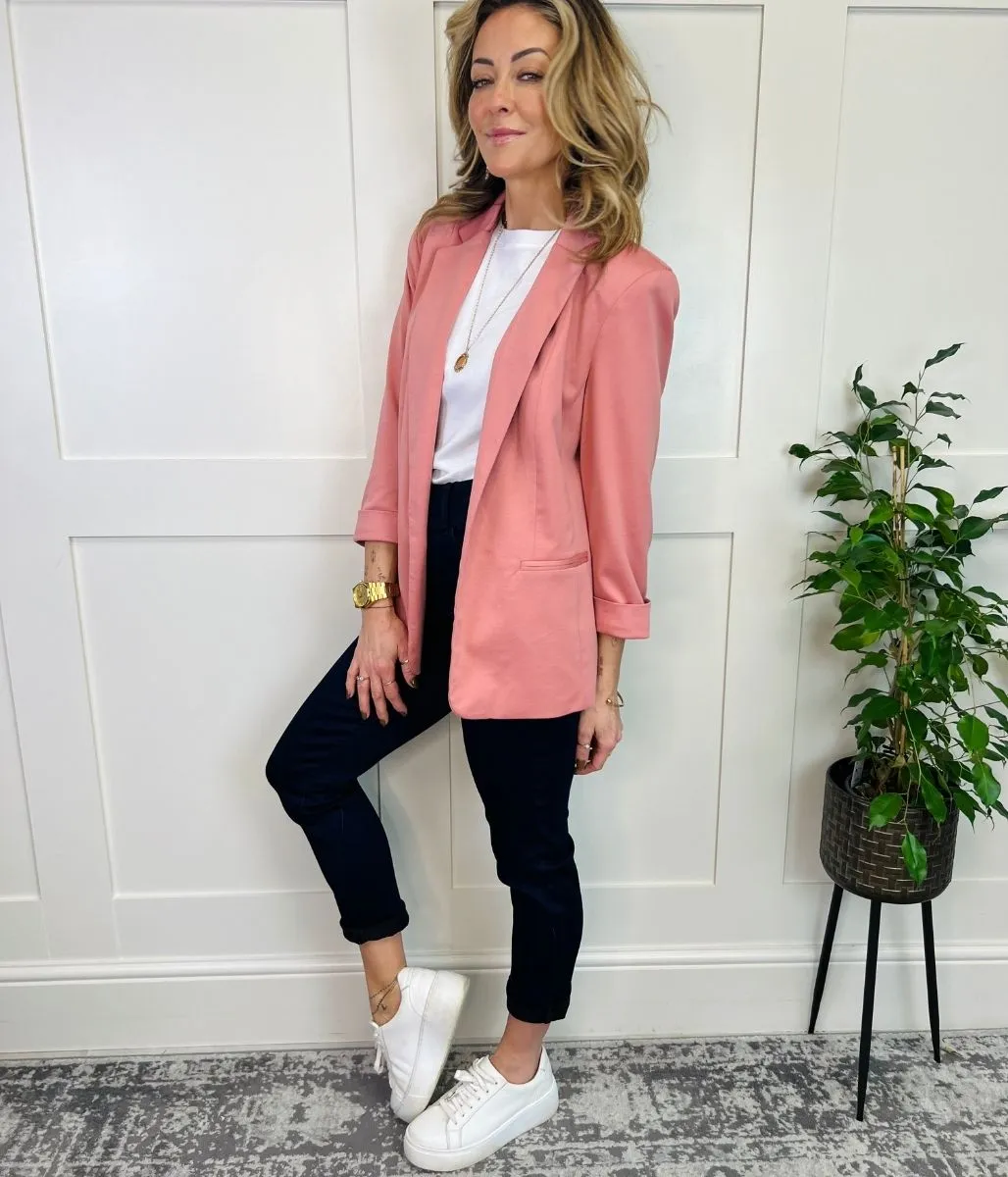 Dusky Pink Ponte 3/4 Sleeve Blazer