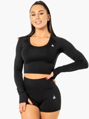 Electra Seamless Long Sleeve Crop Top - Black