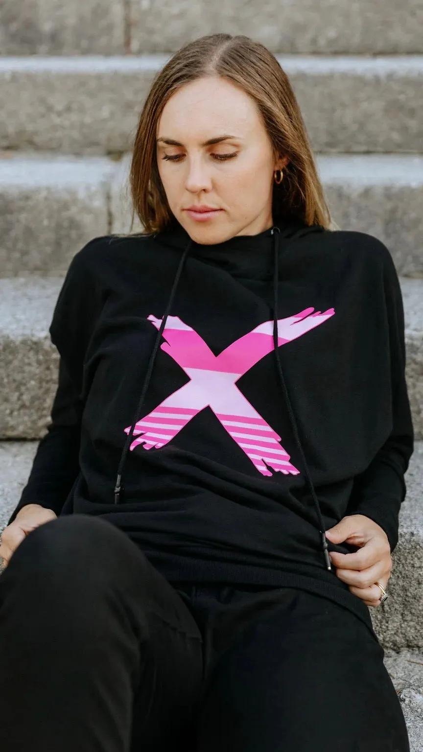 Ellen Hoodie Black with Irregular Pink Stripe X