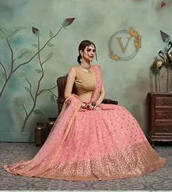 Embellished Net Lehenga in Pink