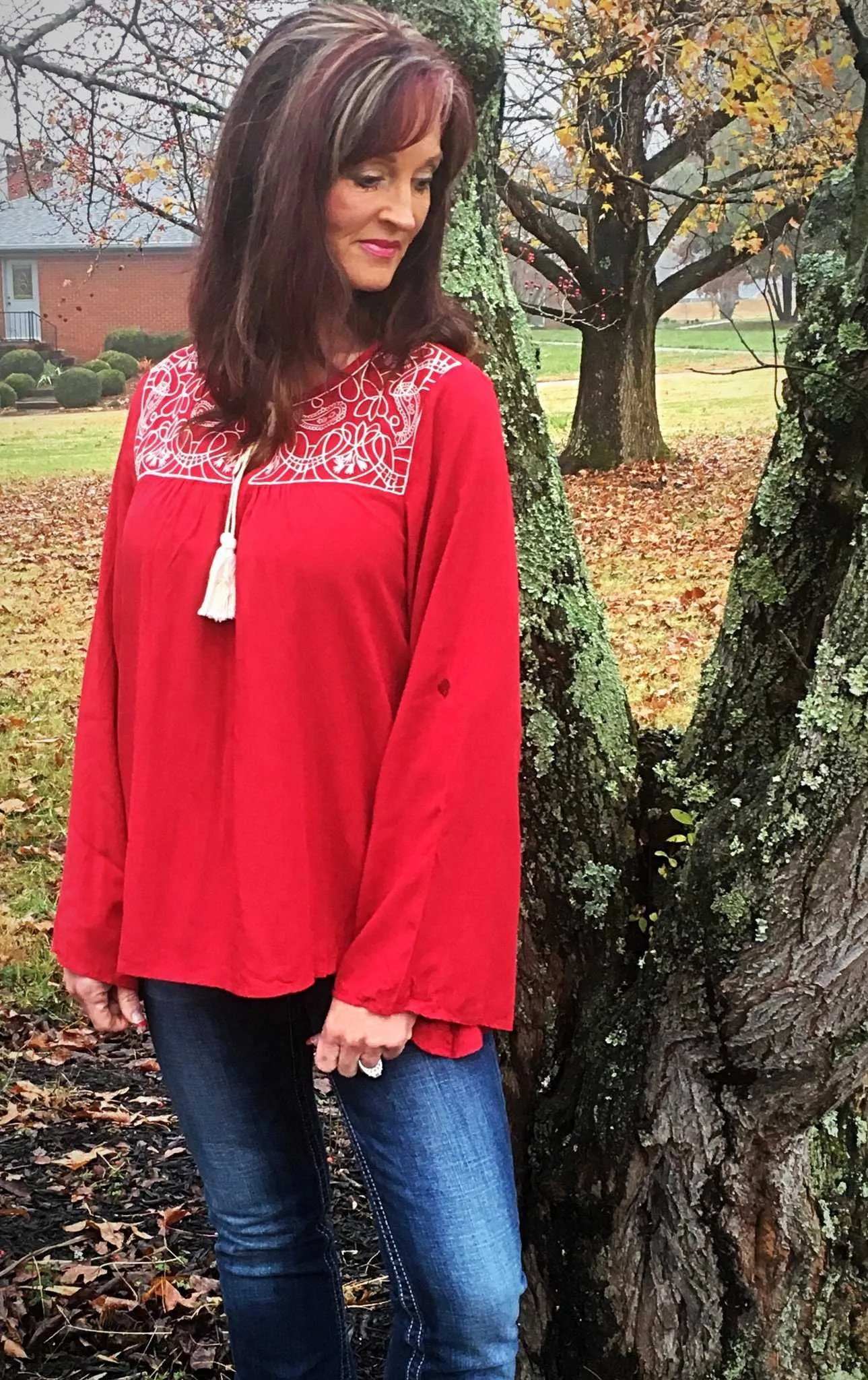 Entro Holiday Red Embroidered Top