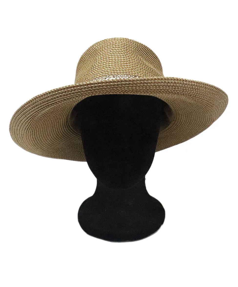 Eric Javits Tan Raffia Hat w/ Snakeskin Trim