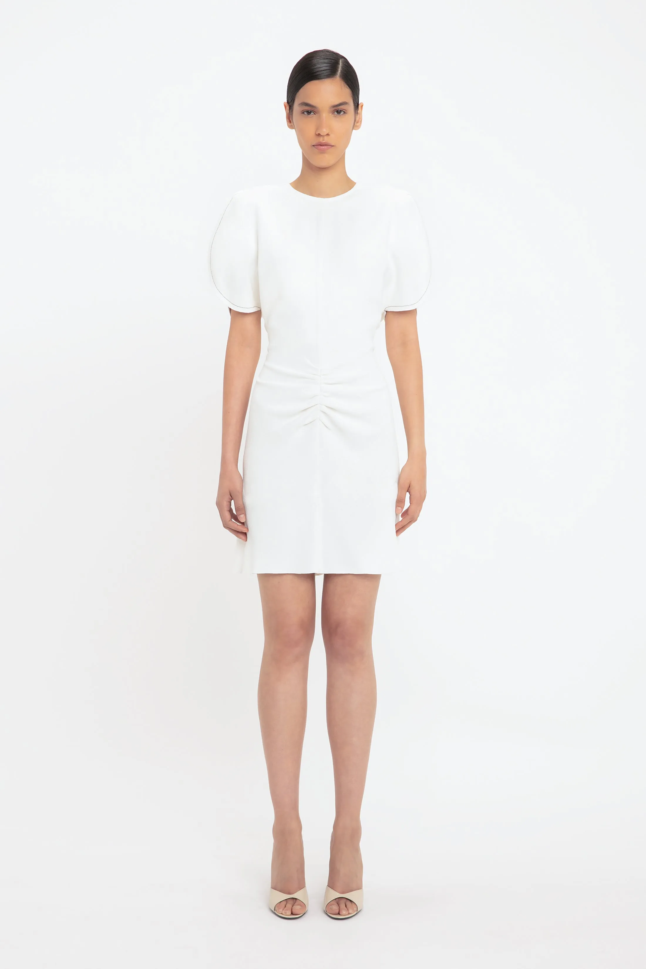 Exclusive Gathered Waist Mini Dress In Ivory