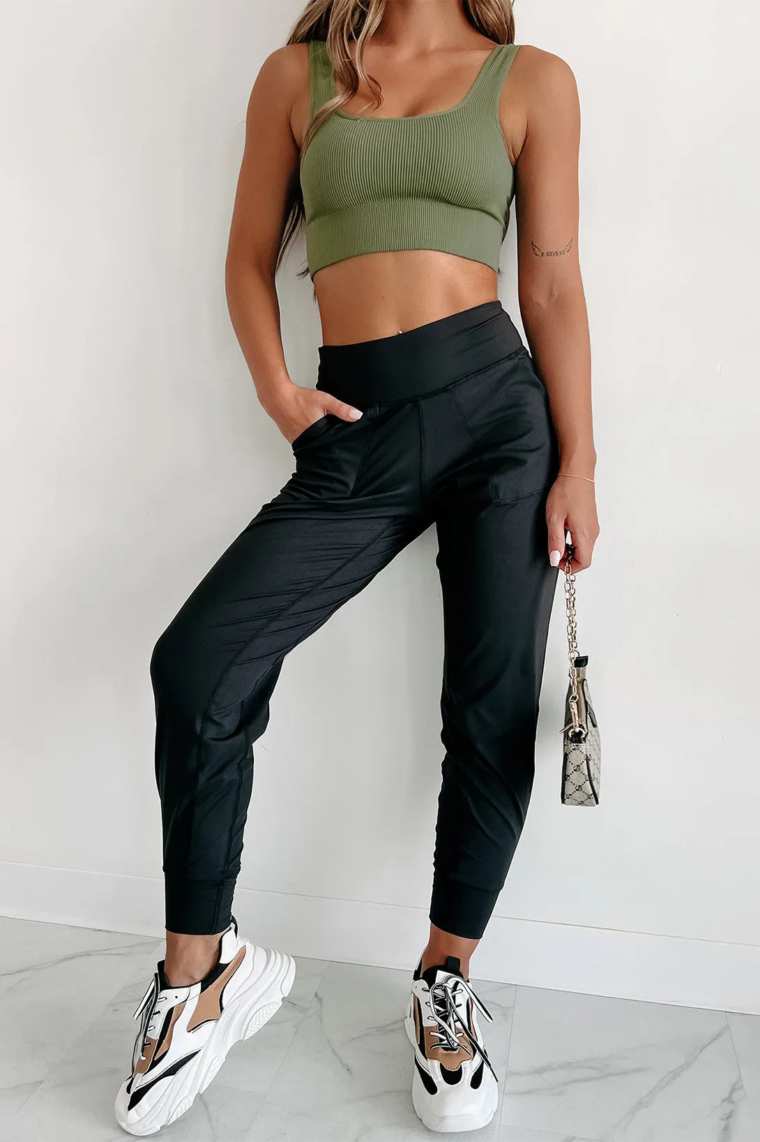 Exposed Seam High Waist Pocketed Joggers