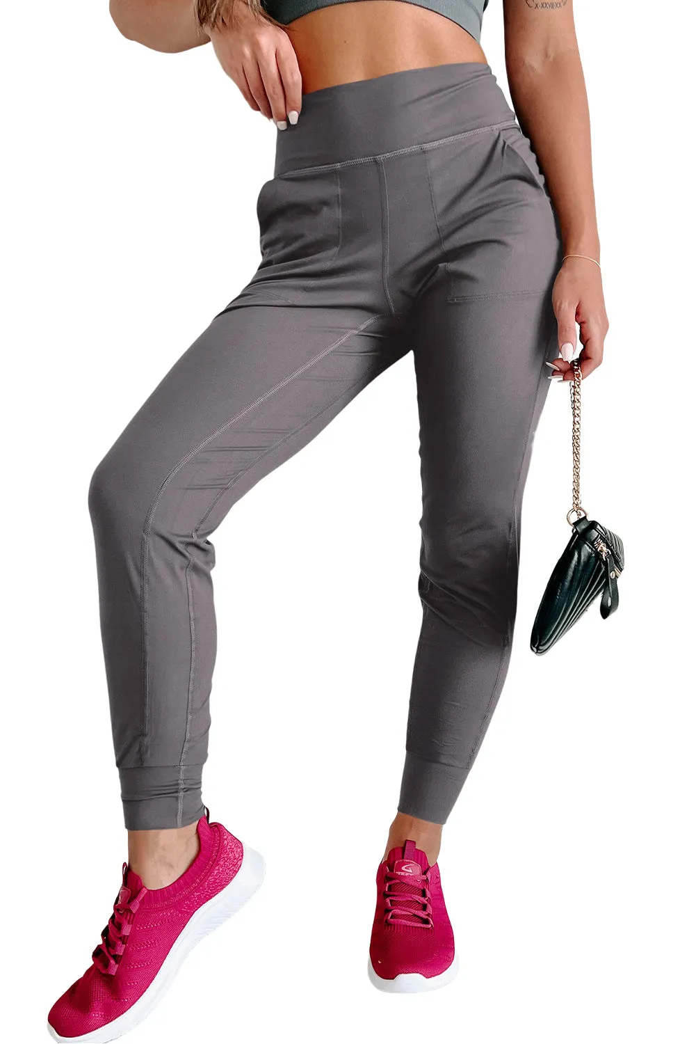 Exposed Seam High Waist Pocketed Joggers