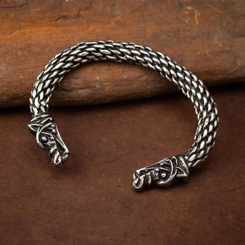 Extra Large Pewter Wolf Head Bracelet - Handcrafted in the UK