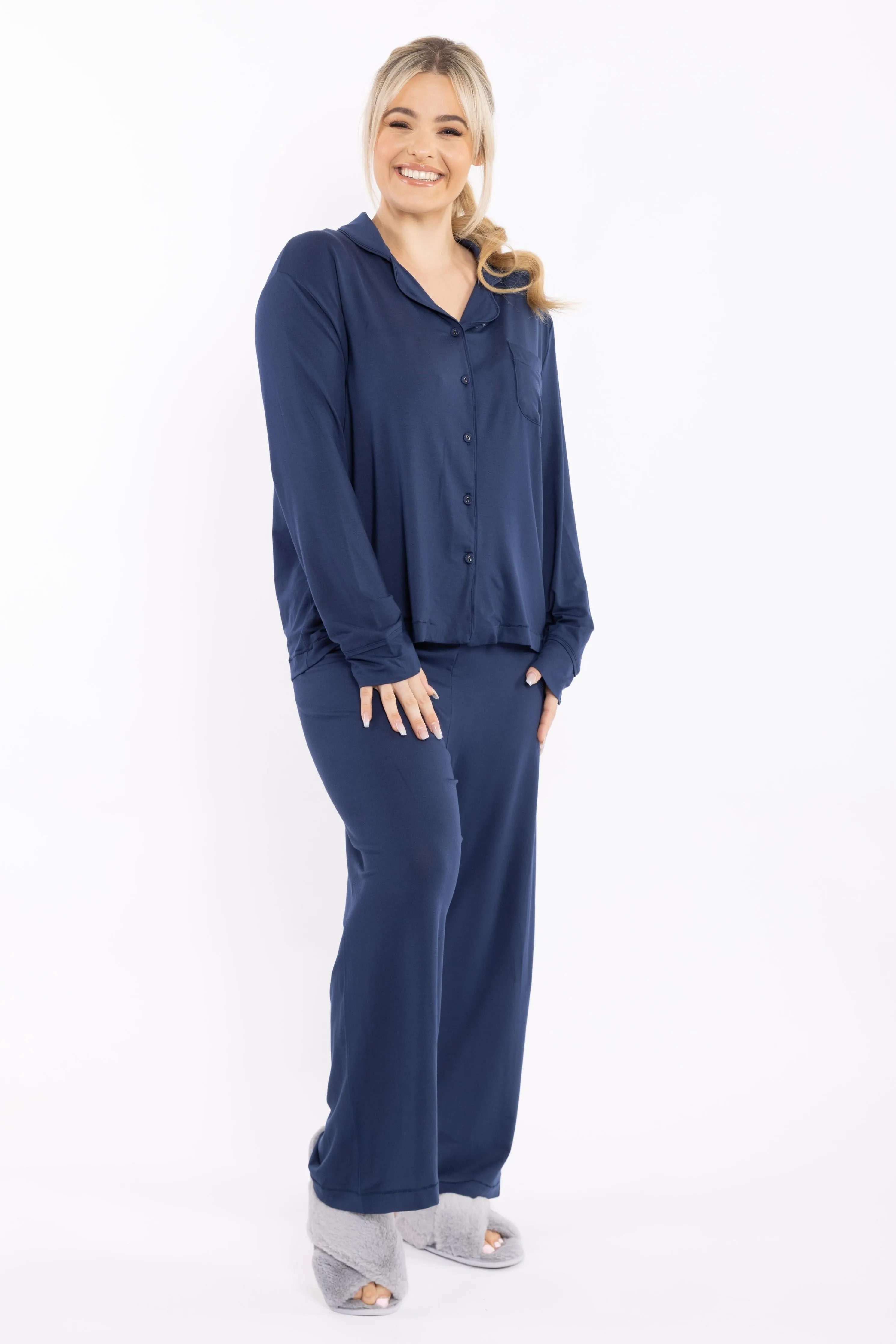 FINAL SALE Long Sleeve PJ Top in Navy