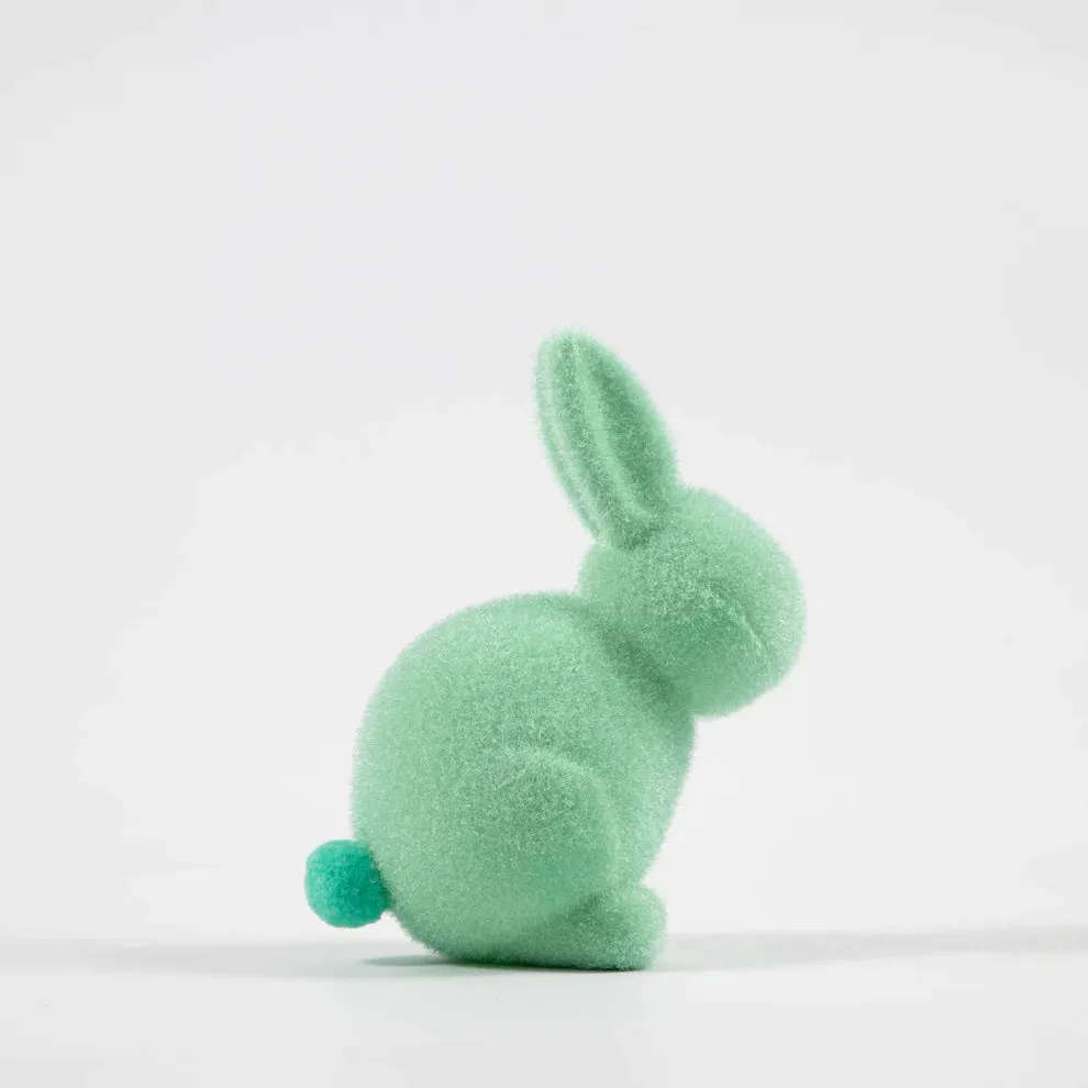 Flocked Pastel Seated Bunny with  Pom Pom Tail