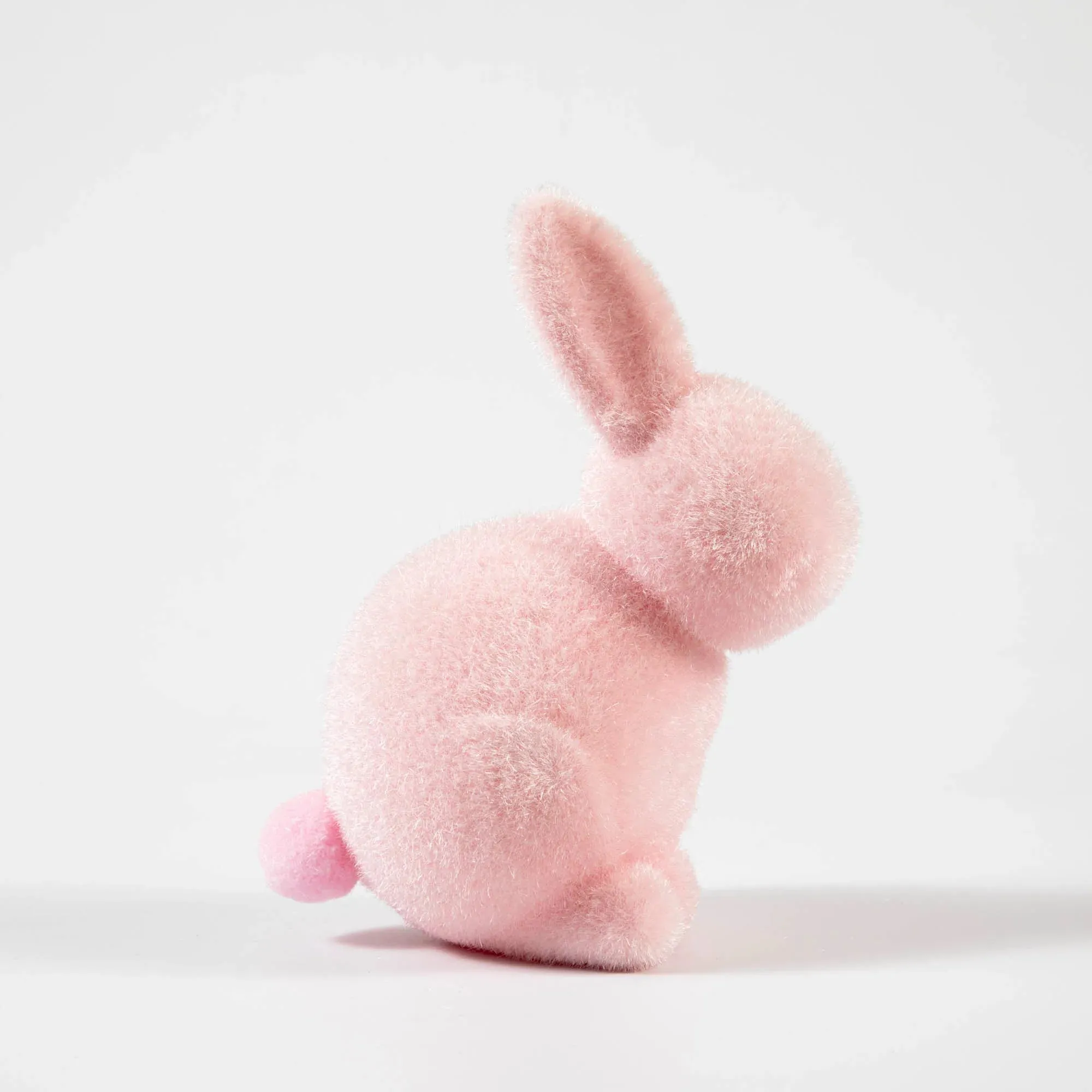 Flocked Pastel Seated Bunny with  Pom Pom Tail