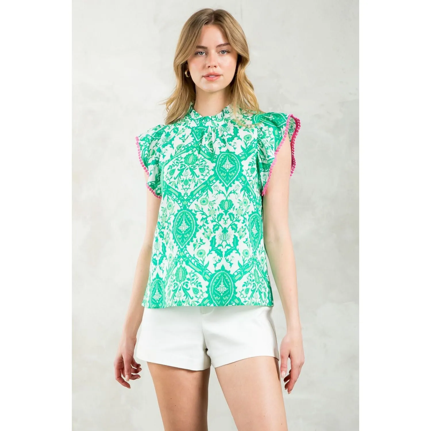 Florie Flutter Sleeve Print THML Top- SALE