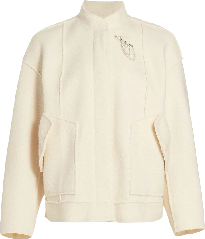 Free People Cream Ivory Boucle Pearl Detali Jacket UK S