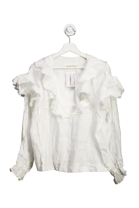 Free People White Ruffle Linen Top UK XS