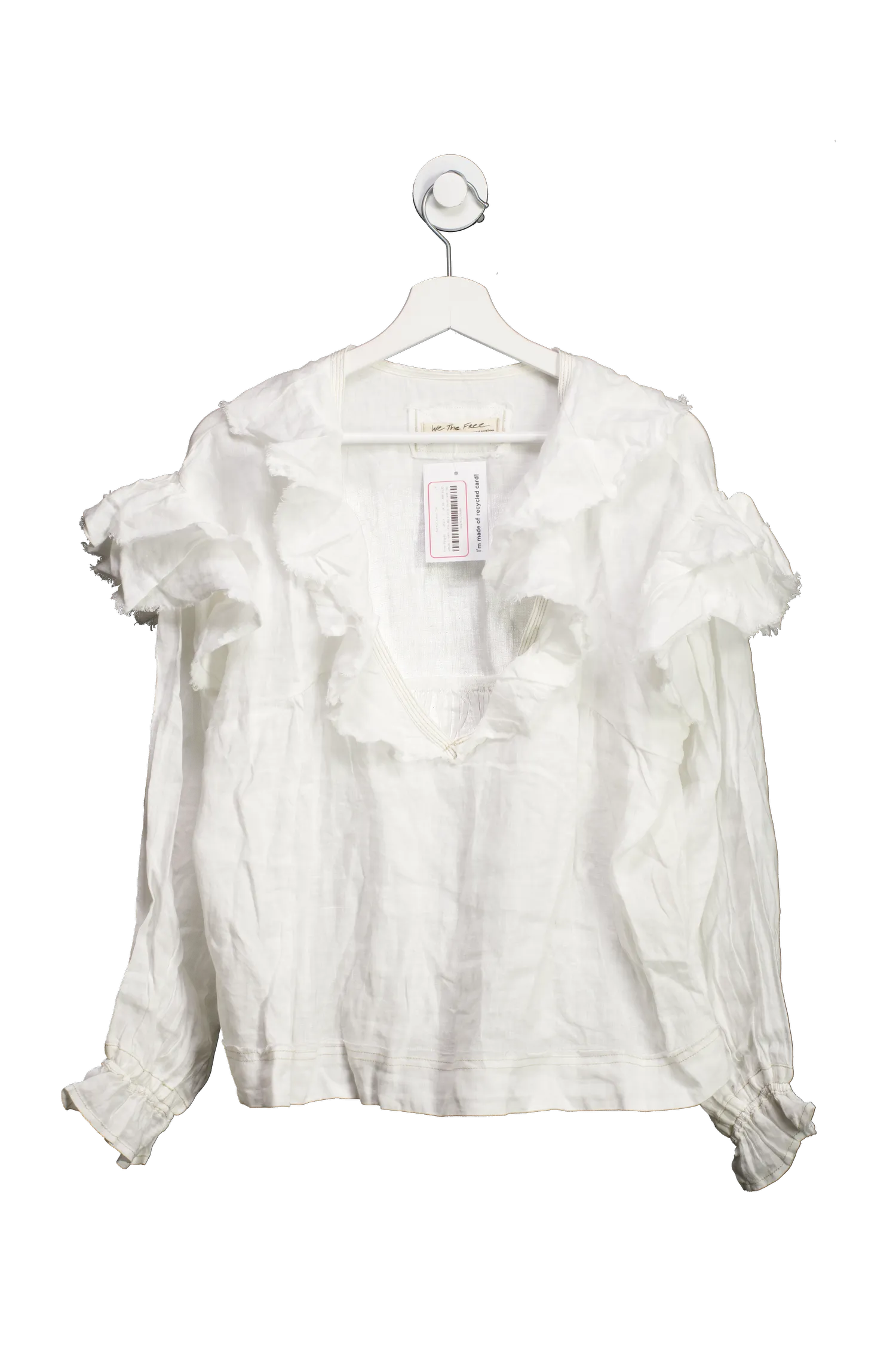 Free People White Ruffle Linen Top UK XS