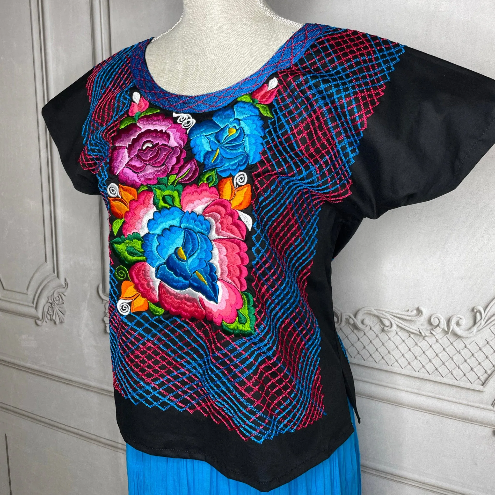 Frida Kahlo Huipil Blouse Stretch Flower