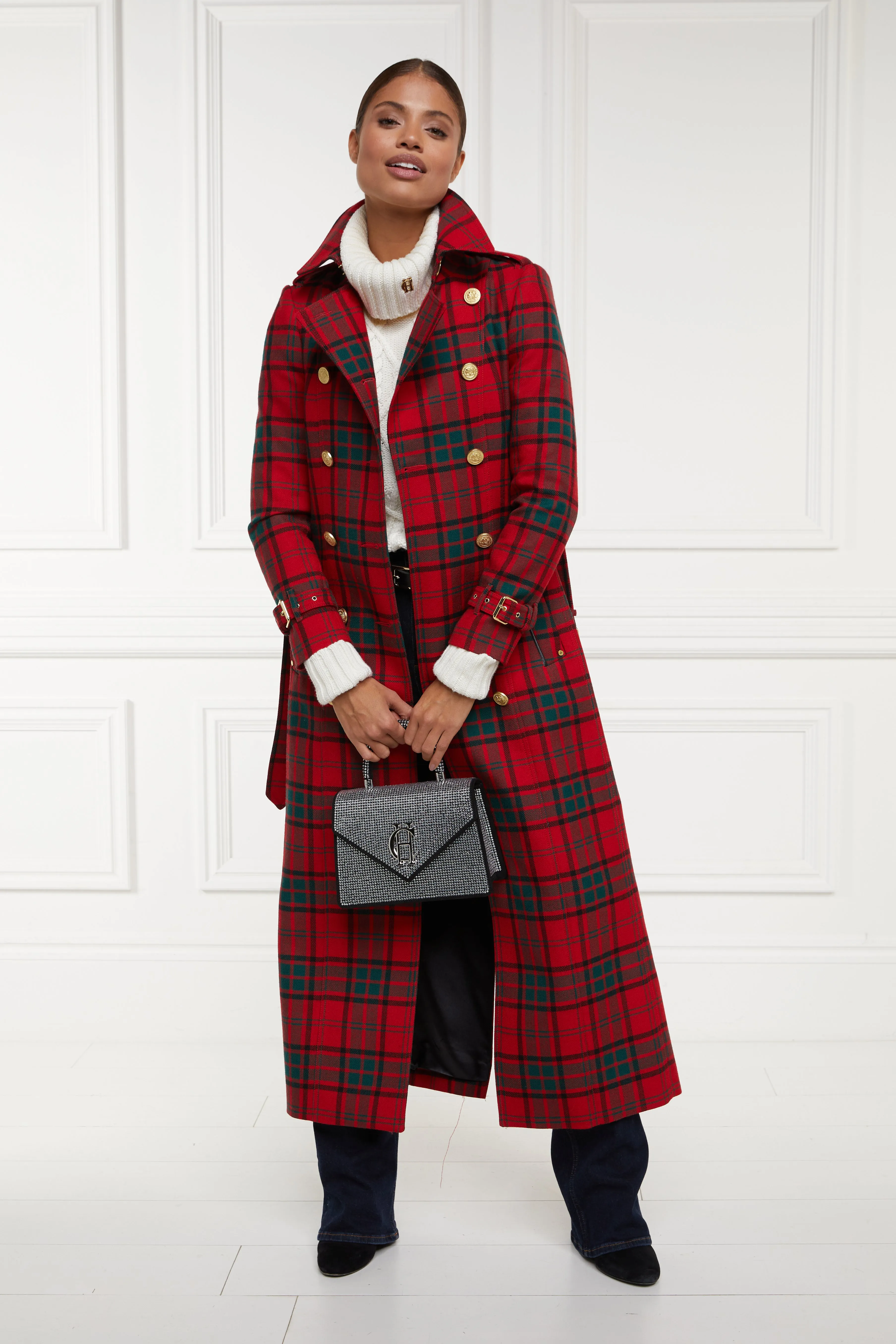 Full Length Marlborough Trench Coat (Red Tartan)