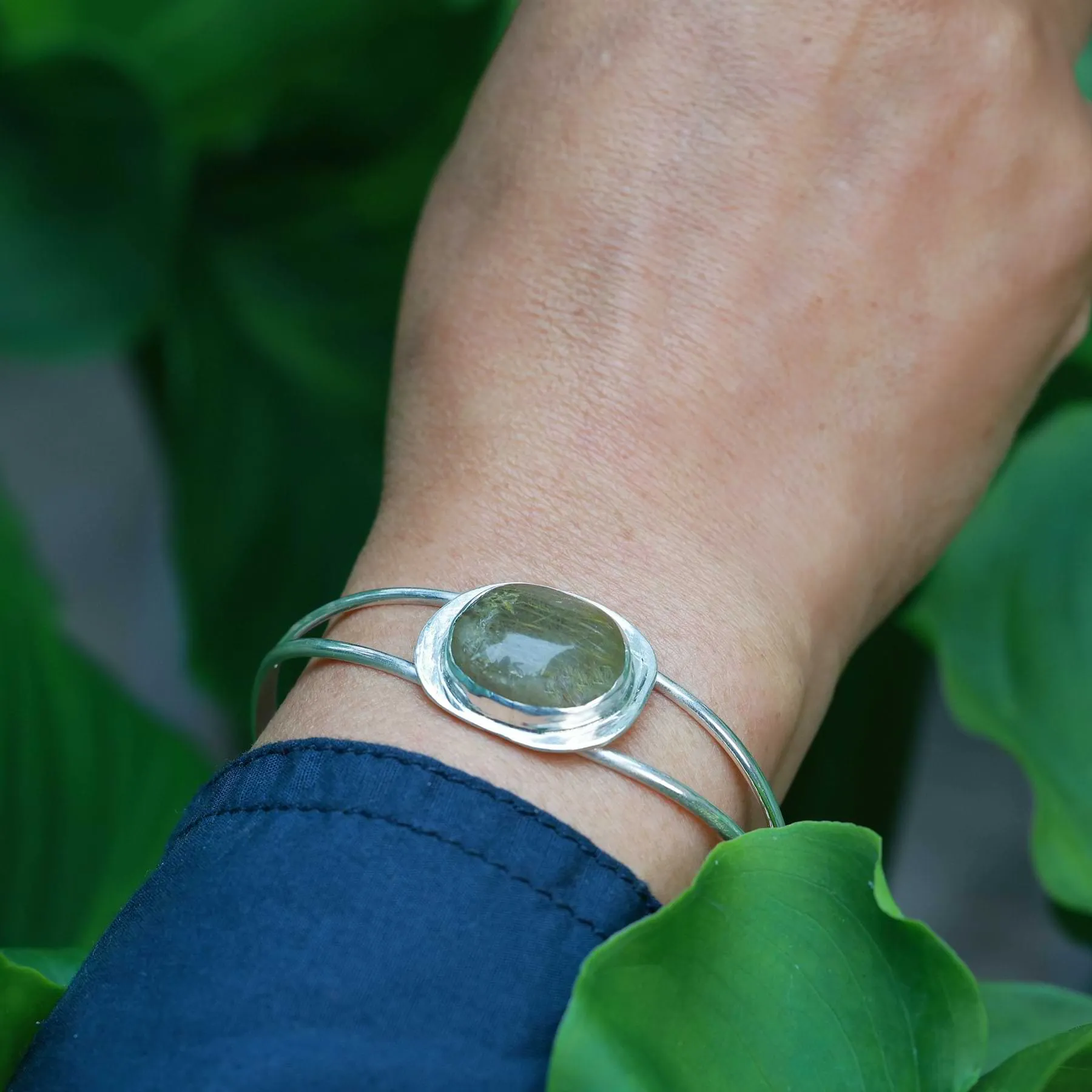 Gaia - Tourmalinated Quartz Silver Cuff Bracelet