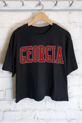 GEORGIA PUFF PRINT BLACK GRAPHIC LONG CROP TEE